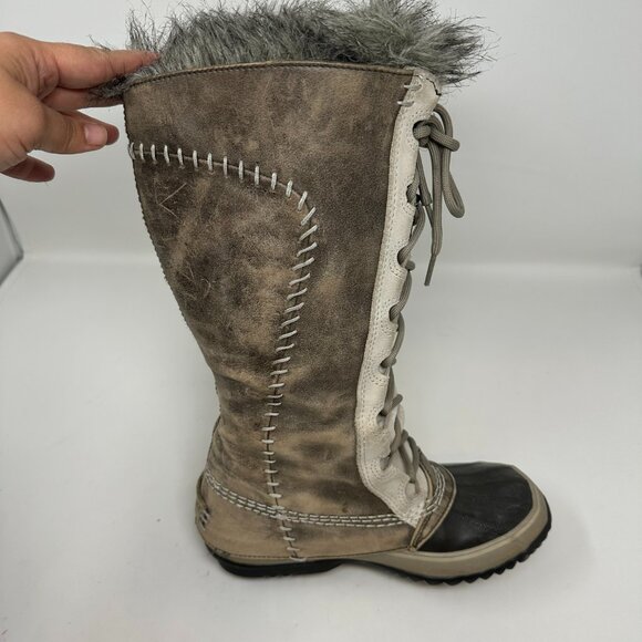 Sorel Cate The Great NL1642-221 Tusk Stone Brown Leather Tall Boots 6 - Picture 6 of 16